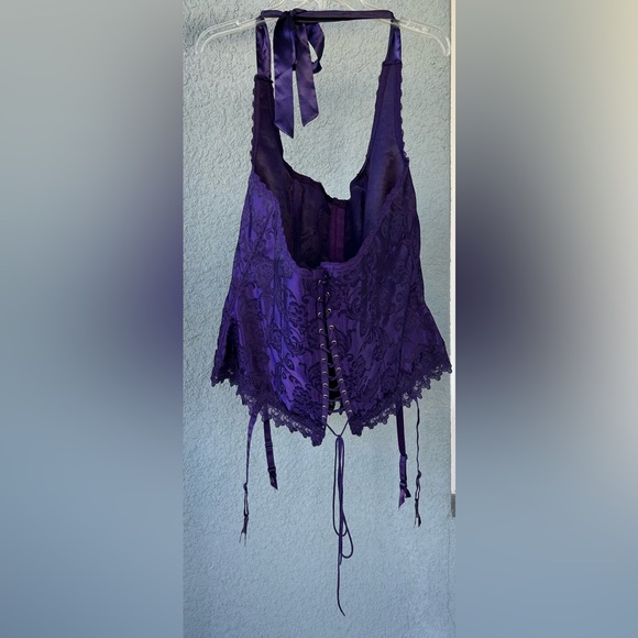VTG Frederick’s of Hollywood Purple Satin Lace Up Corset Halter Garter Size 44 - Picture 2 of 5